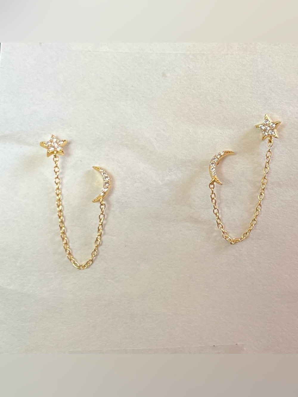 Moon and Star double stud chain earrings